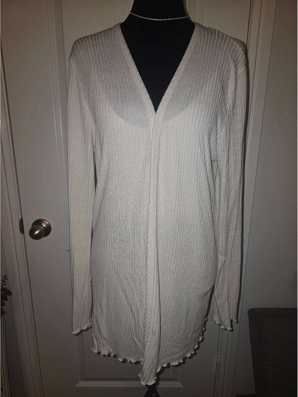Wasabi + Mint Long Ribbed Cardigan Sweater Large Cream